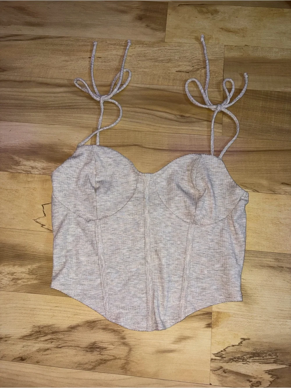 love J Tie-Shoulder Bustier Crop Top in Light Heather